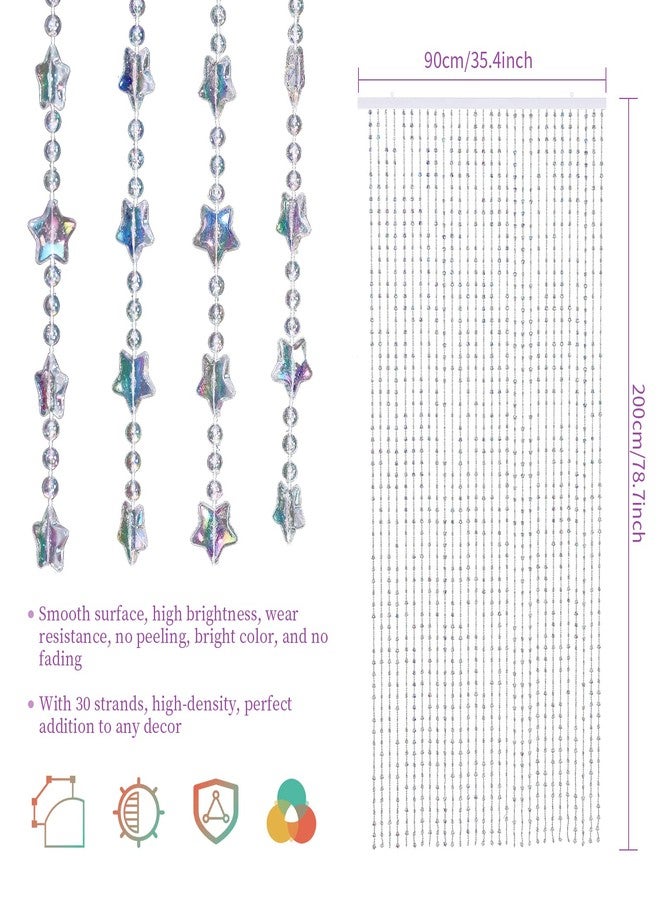 ANMINY 30 Strands Beaded Curtains Doorways Iridescent Crystal Door Beads Curtains High-Density Acrylic Hanging Doorway String Curtains for Window Living Room Wedding 35" x 79" - Stars - Image 4